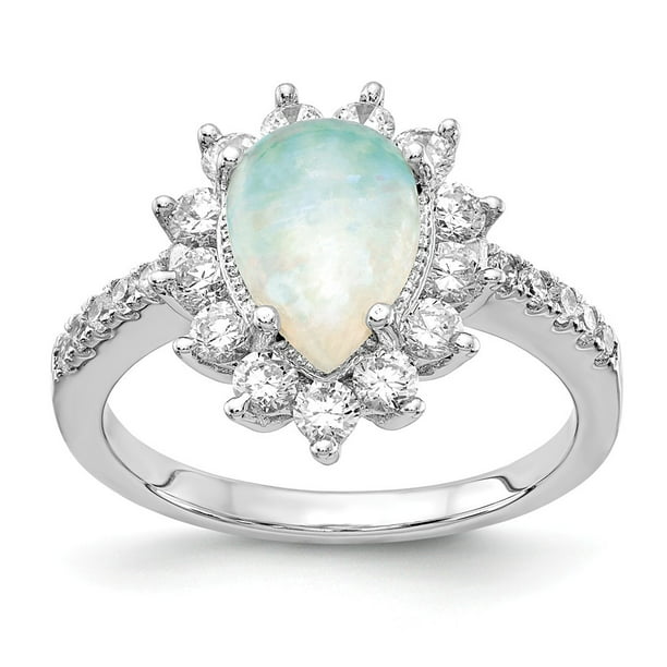 Sterling Silver 925 PEAR DESIGN LIGHT BLUE LAB OPAL CLEAR CZ ENGAGEMENT RING 